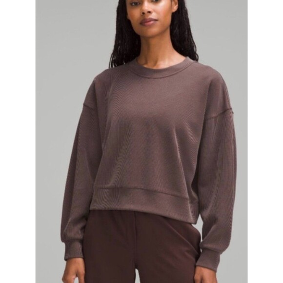 lululemon athletica Tops - Lululemon Ribbed Softreseme Perfectly Oversized Cropped Crew Espresso Size M